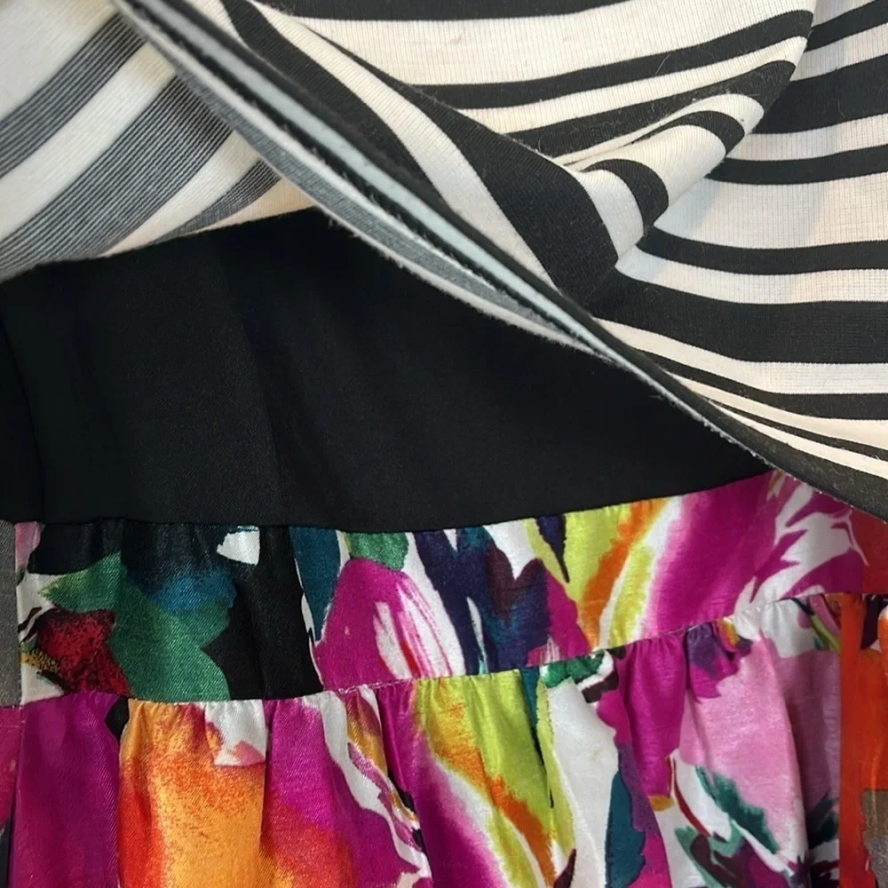 Just Taylor Floral Black White Tank Sleeveless A-Line Sundress Fit Flare Size 2